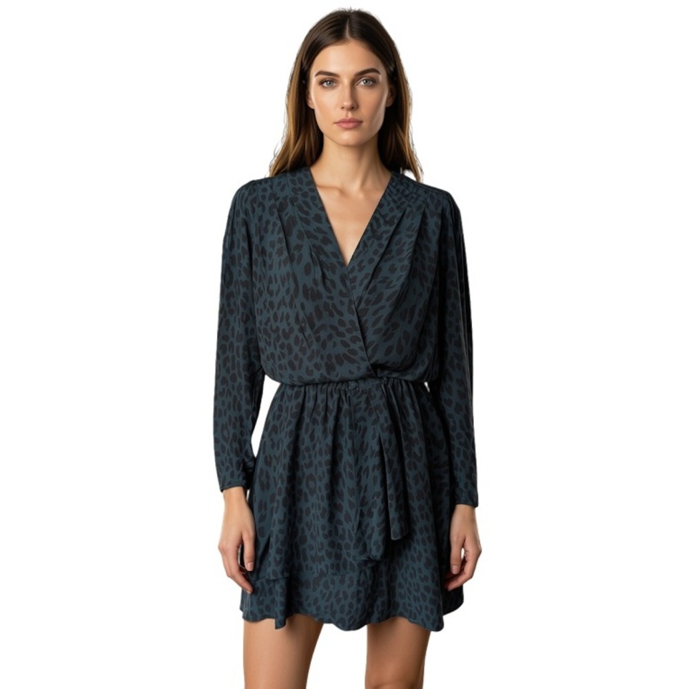 Zadig & Voltaire Rogers Soft Leo Blue Leopard Print Mini Dress WWDR01389 Peaks M